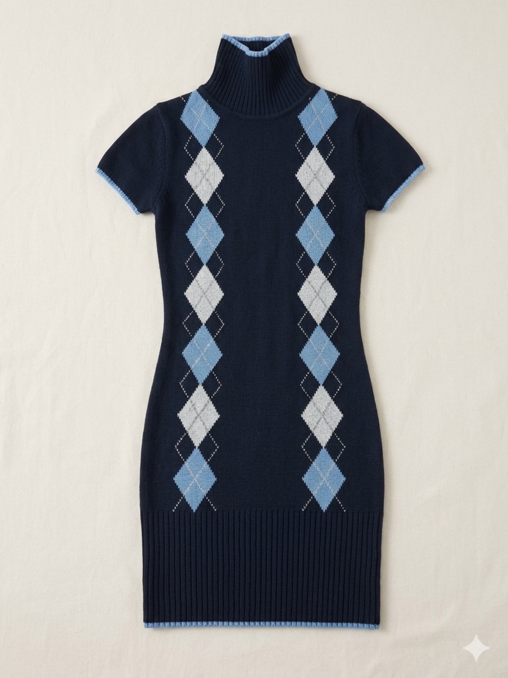 Derek Heart (2000s) Y2K Vintage Navy Blue Argyle Midi Dress